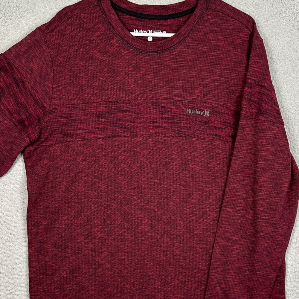 NEW Hurley Shirt Mens Large Long Sleeve Space Dye Burgundy Activewear Crewneck
